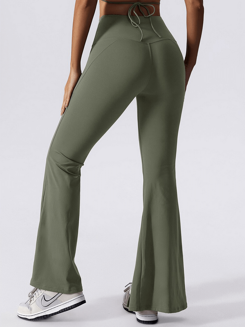 Wide leg yoga high waist pants for women in green, featuring a stretchy, breathable design ideal for fitness activities.